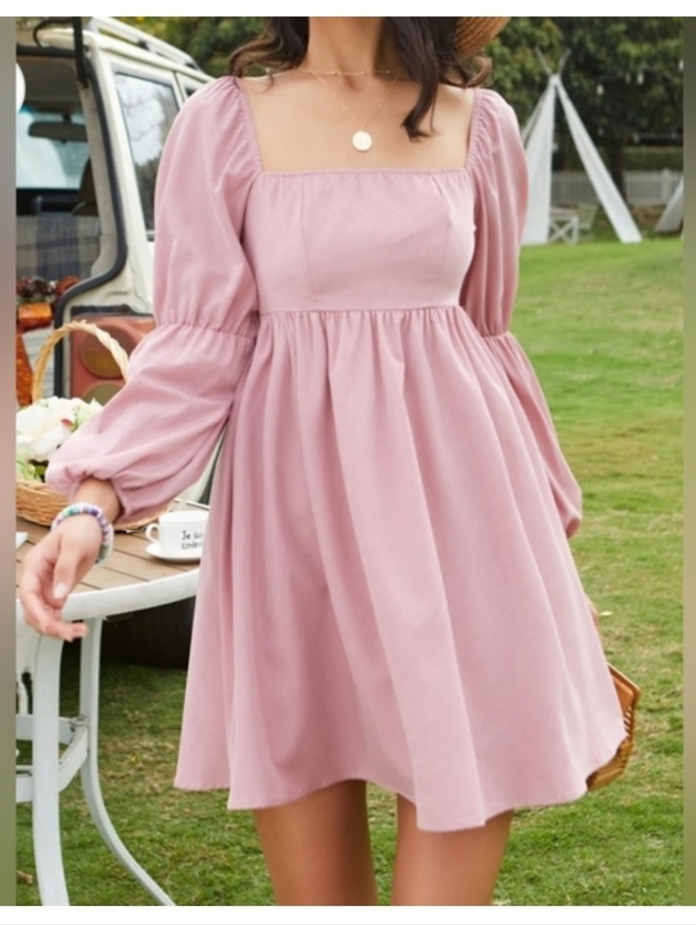 NWOT! Puff Sleeve A-line Exlura Women's Square Neck Summer Festival Dress Large
